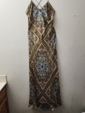 Nicole by Nicole Miller Silk Maxi Dress Paisley Boho Mother Of The Bride Event
